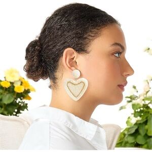 🆕J. Crew Creamy White Pearl Heart Earrings with Crystal Accents